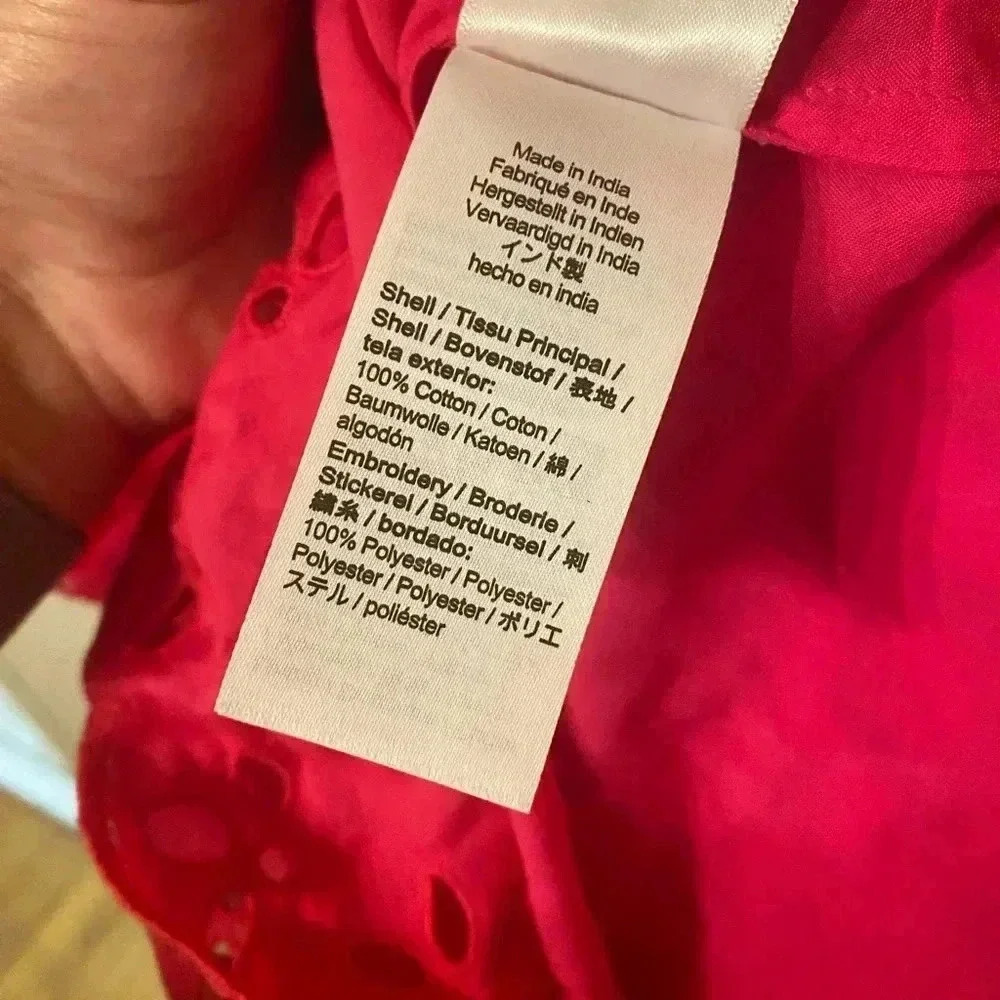 NWT J. Crew fully lined hot pink eyelet ruffled neck dress - Picture 8 of 16